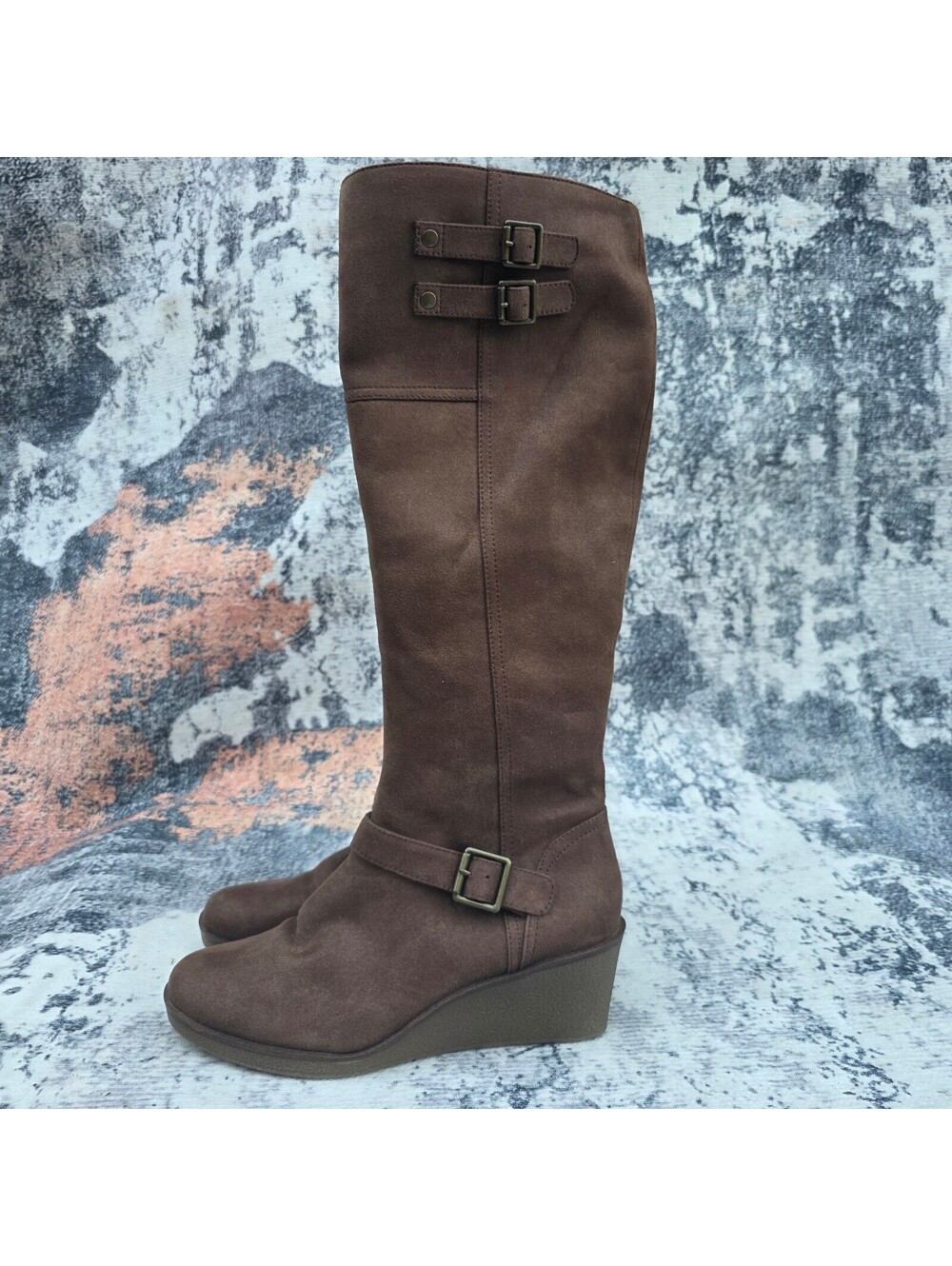 Synthetic suede knee-high wedge boots (extendable calf), Aerosoles Robin's Egg